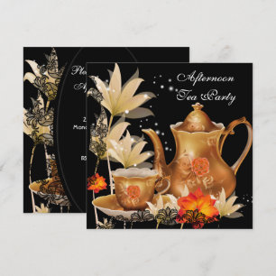 Invitation Thé à la mi-journée Vintage théière noir or