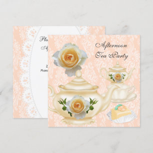 Invitation Thé à la pêche corail floral pour l'après-midi