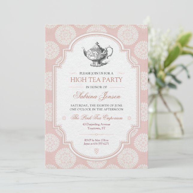 Invitation Thé à la rose de style victorien (Debout devant)