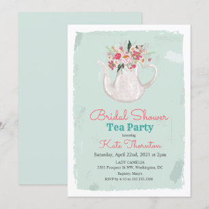 Invitation Thé à la théière florale pour la mariée