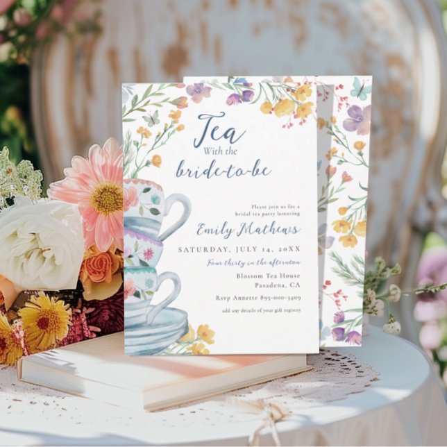 Invitation Thé à l'aquarelle avec la future mariée Wildflower (Créateur téléchargé)