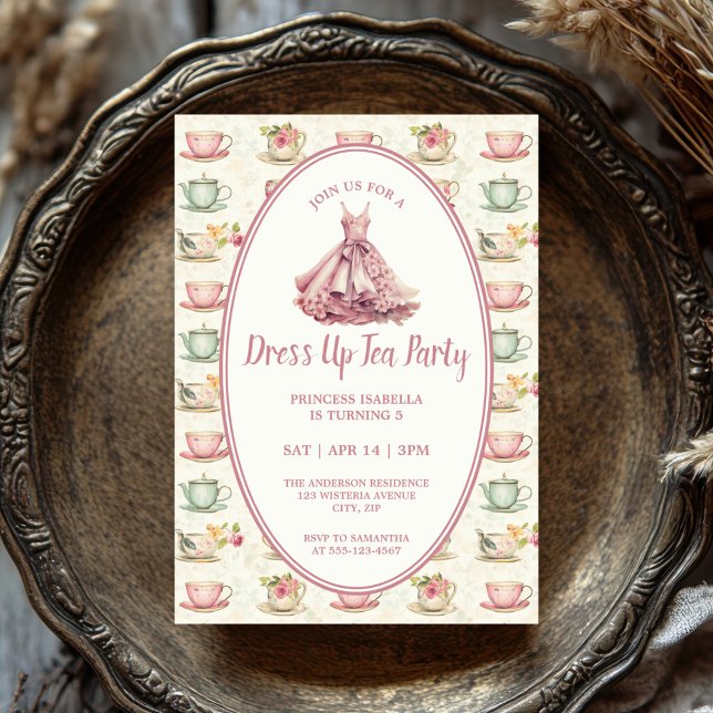 Invitation Thé à l'habillage de princesse Fleurs roses (Créateur téléchargé)