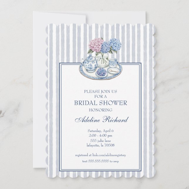 Invitation Thé à l'hydrangea pour la fête de mariage (Devant)
