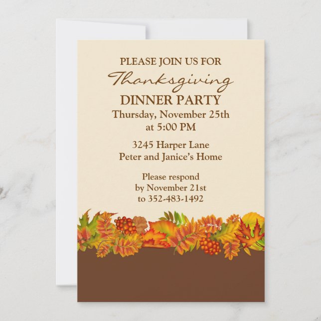 Invitation The Autumnal leaves Thanksgiving Party Invite (Devant)