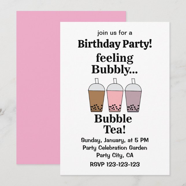 Invitation Thé aux bulles drôle de fête d'anniversaire (Devant / Derrière)