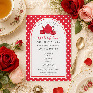 Invitation Thé aux pois rouges pour la Baby Shower de la futu