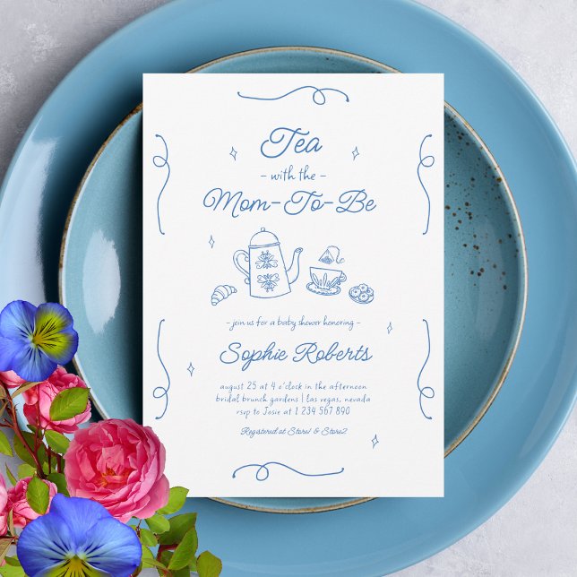 Invitation Thé avec la future maman Baby Shower dessiné à la  (Créateur téléchargé)