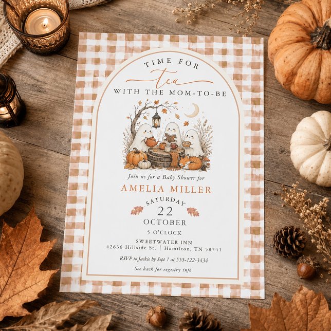 Invitation Thé avec la future maman Halloween Ghost Baby Show (Tea with the Mom-to-be Halloween Ghost Baby Shower Invitation)