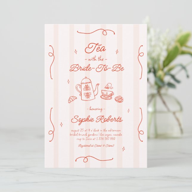 Invitation Thé avec la future mariée dessinée à la main pour  (Debout devant)