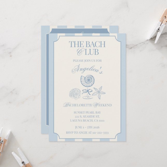 Invitation The Bach Club Bachelorette Itinerary and (Devant/Arrière en situation)