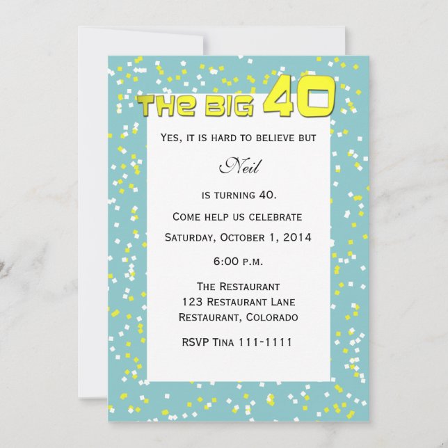Invitation "THE BIG 40" 40e anniversaire (Devant)