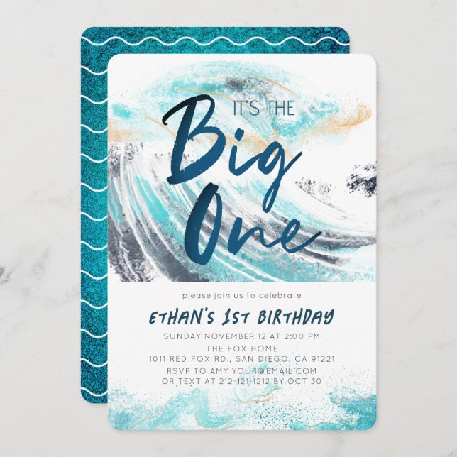Invitation The Big One Blue Wave Splash Surfing 1er anniversa (Devant / Derrière)