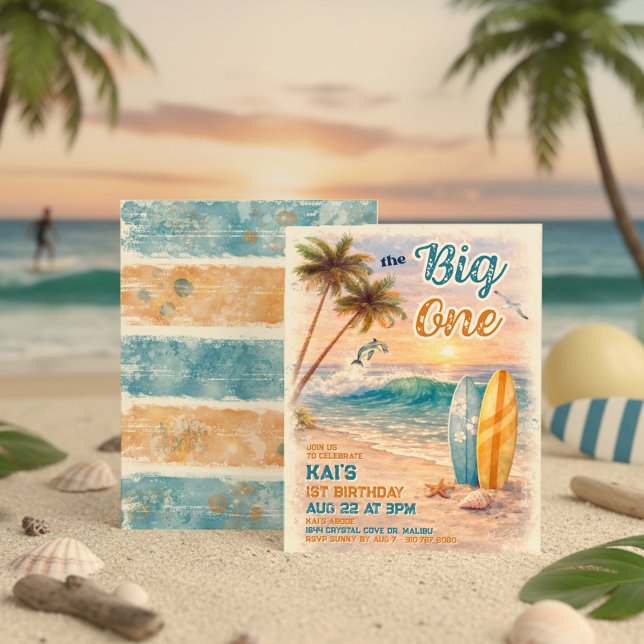 Invitation The Big One Retro Surf Beach Anniversaire  (Créateur téléchargé)