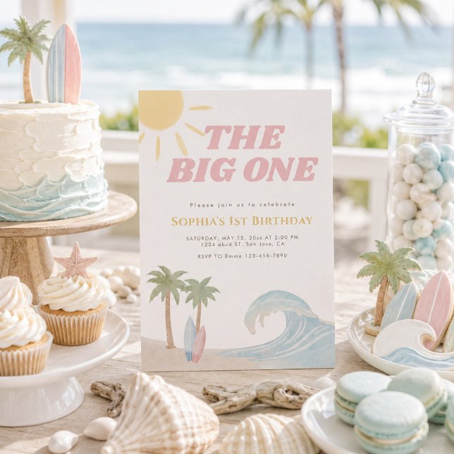 Invitation The Big One Rose Plage Surf Eté Côtière  (Créateur téléchargé)