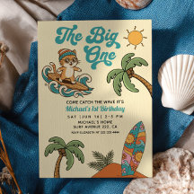 The Big One Surfer Cat Retro Summer 1st Birthday