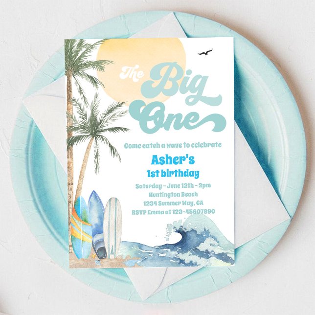 Invitation The Big One Surfing Beach Party 1st Birthday (Créateur téléchargé)