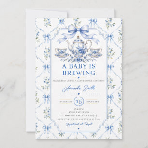 Invitation Thé Bleu Bébé Est en Train de Brasser Baby Shower 