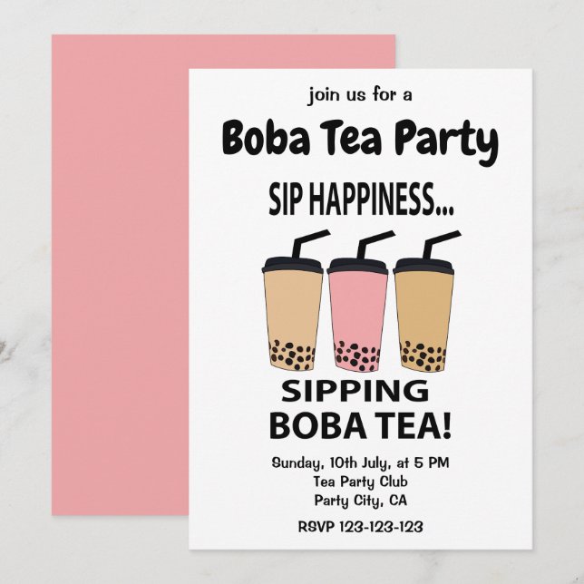 Invitation Thé Boba Thé Bubble Tea Party Thé Boba (Devant / Derrière)