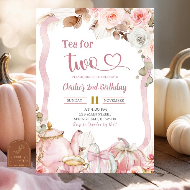 Invitation Thé Boho Coquette Rose pour 2 Anniversaire de Citr (Créateur téléchargé)