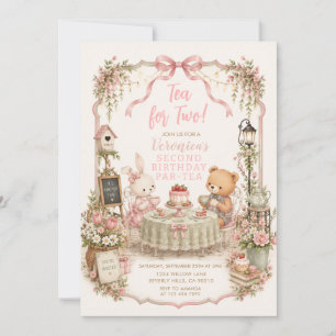 Invitation Thé Bunny Bear pour deux deuxième anniversaire