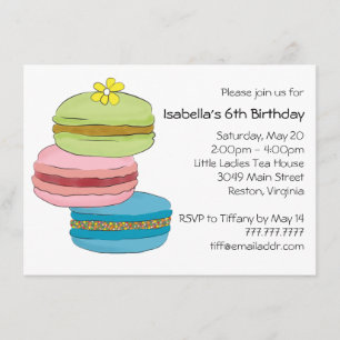 Invitation Thé d'anniversaire de biscuits de macaron de