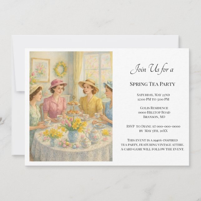 Invitation Thé dansant de printemps pour dames vintage  (Devant)