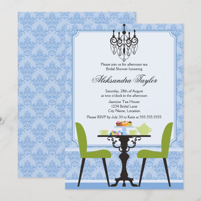 Invitation Thé dansant élégant damassé et lustré (Devant / Derrière)