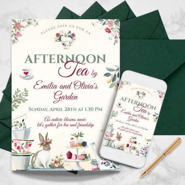 Invitation Thé dansant élégant de jardin de printemps (Elegant Spring Garden Afternoon Tea Party Invitation)