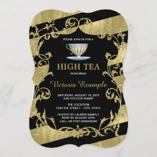 Invitation Thé dansant élégant noir et or