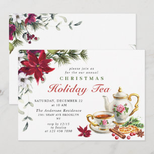 Invitation Thé dansant festif de Noël avec poinsettia