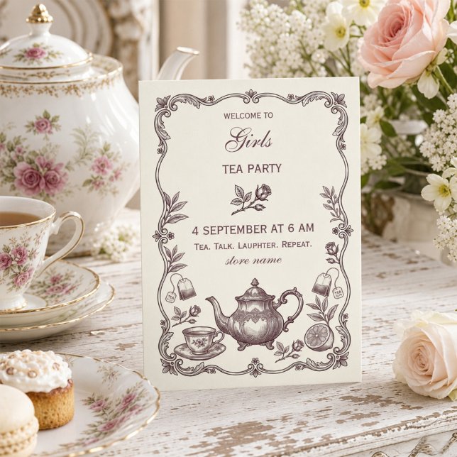 Invitation Thé dansant pour jeunes filles vintage (#TeaParty #VintageTeaParty #GirlsTeaParty #Cottagecore #ShabbyChic #TeaAesthetic#PartyIdeas#Feminine)