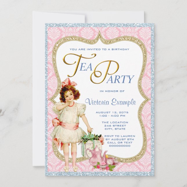 Invitation Thé dansant vintage pour filles (Devant)