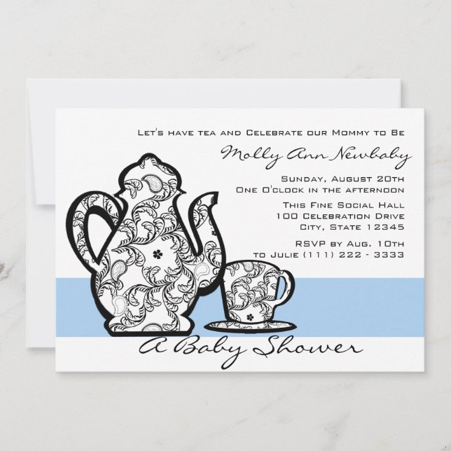 Invitation Thé de baby shower avec une couleur variable (Devant)