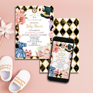 Invitation Thé de Baby Shower Fantaisiste Alice au Pays des M