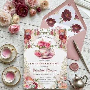 Invitation Thé de Baby Shower Fleur de Rose Pâle Un Bébé est 