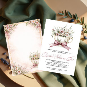 Invitation Thé de douche de mariage à la tasse de thé fleurie