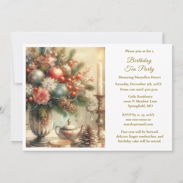 Invitation Thé de fête d'anniversaire élégant  (Devant)