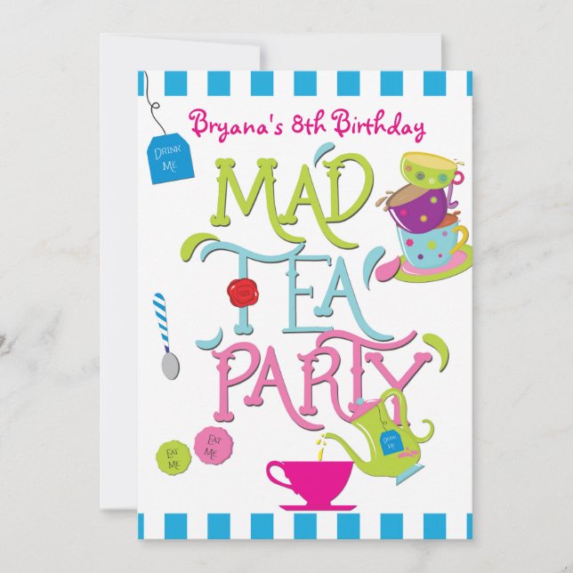 Invitation Thé de fête d'anniversaire fantaisiste d'Alice Won (Devant)