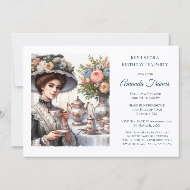 Invitation Thé de fête d'anniversaire victorien élégant (Devant)