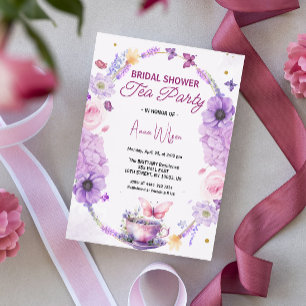 Invitation Thé de fête prénuptiale Lavande Lilas Papillon