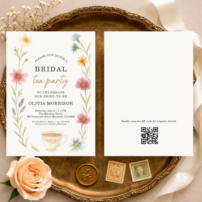 Invitation Thé de Fleur Sauvage Code QR Floral Enterrement de (Créateur téléchargé)