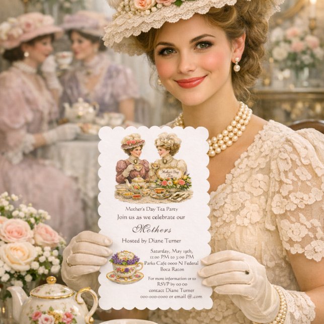 Invitation Thé de la fête des mères victorienne (Host a Victorian tea party with this invitation template. Perfect for various venues.)