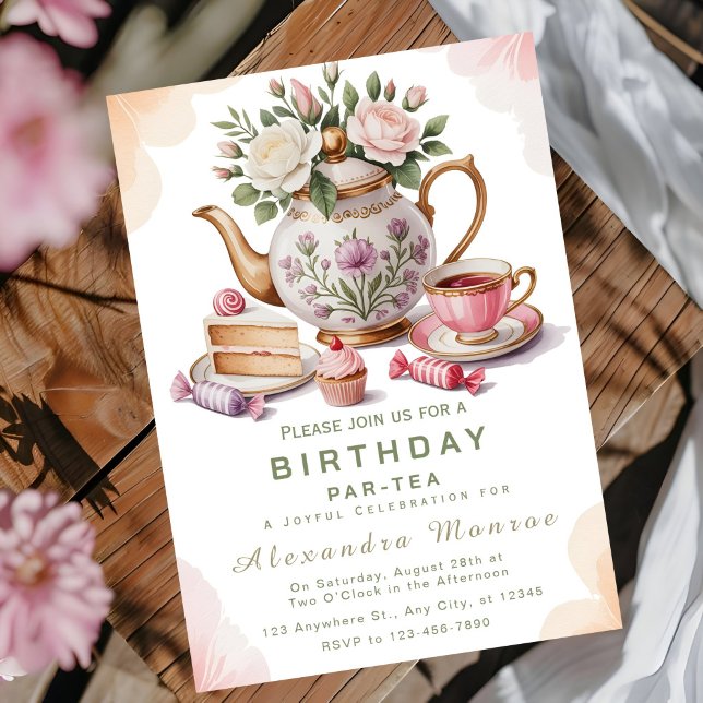 Invitation Thé de l'après-midi aux fleurs sophistiquées (Créateur téléchargé)
