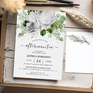 Invitation Thé de l'après-midi aux roses blanches et à la ver