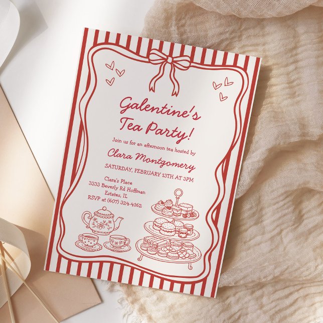 Invitation Thé de l'après-midi de Galentines dessiné à la mai (Créateur téléchargé)