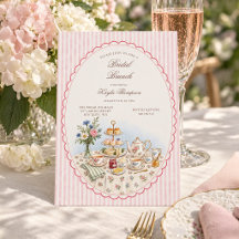 Thé de l'après-midi en aquarelle à rayures roses p