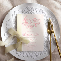 Thé de l'après-midi Mariage Rose Dessiné à la Main