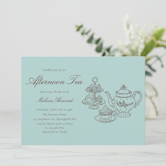 Invitation Thé de l'après-midi Mariage Shower Dessiné à la Ma (Debout devant)