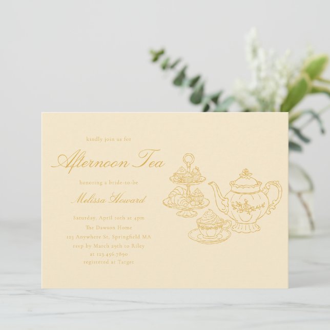 Invitation Thé de l'après-midi Mariage Shower Dessiné à la Ma (Debout devant)