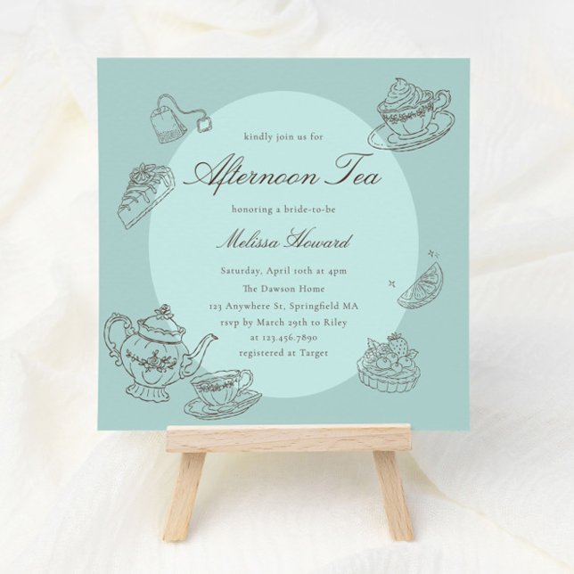 Invitation Thé de l'après-midi Mariage Shower Dessiné à la Ma (Créateur téléchargé)